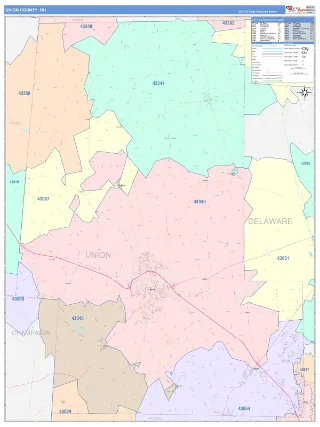 Union County, OH ColorCast style ZIP Code wall map