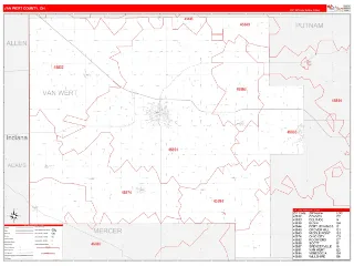 Van Wert County, OH RedLine style ZIP Code wall map
