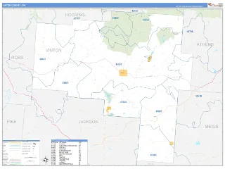 Vinton County, OH Business Reference style ZIP Code wall map