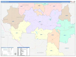 Vinton County, OH ColorCast style ZIP Code wall map