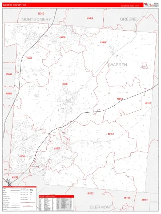 Warren County, OH RedLine style ZIP Code wall map