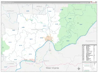 Washington County, OH Classic style ZIP Code wall map