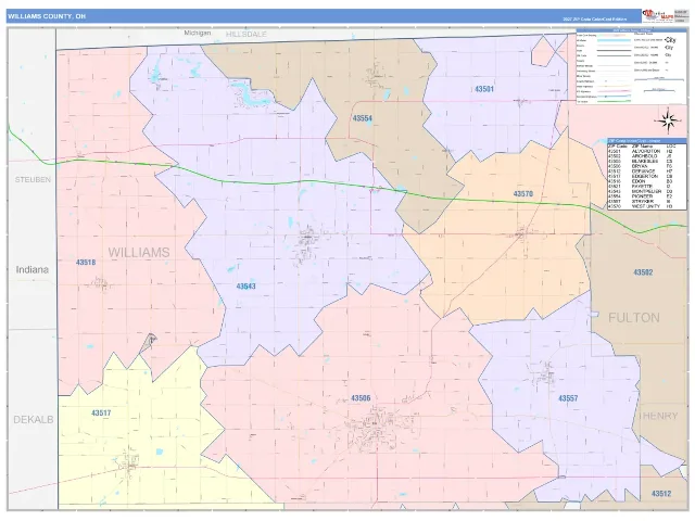 Williams County, OH ZIP Code Wall Map, ColorCast style