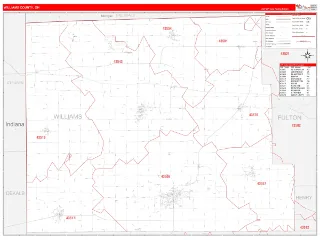 Williams County, OH RedLine style ZIP Code wall map