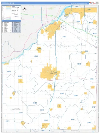 Wood County, OH Business Reference style ZIP Code wall map