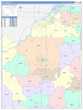 Wood County, OH ColorCast style ZIP Code wall map