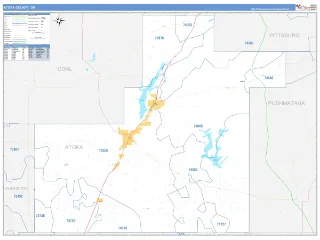 Atoka County, OK Business Reference style ZIP Code wall map