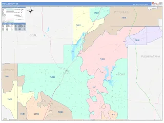 Atoka County, OK ColorCast style ZIP Code wall map