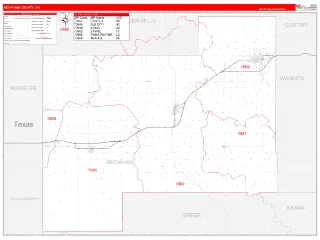 Beckham County, OK RedLine style ZIP Code wall map