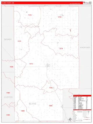 Blaine County, OK RedLine style ZIP Code wall map