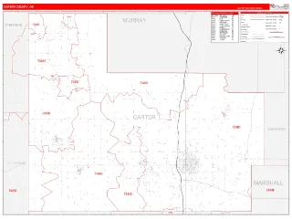 Carter County, OK RedLine style ZIP Code wall map