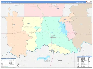 Choctaw County, OK ColorCast style ZIP Code wall map