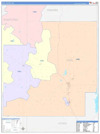 Coal County, OK ColorCast style ZIP Code wall map