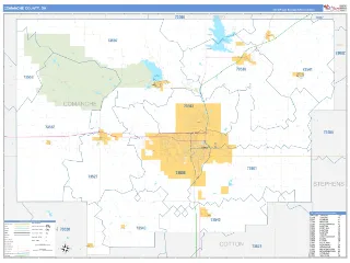 Comanche County, OK Business Reference style ZIP Code wall map