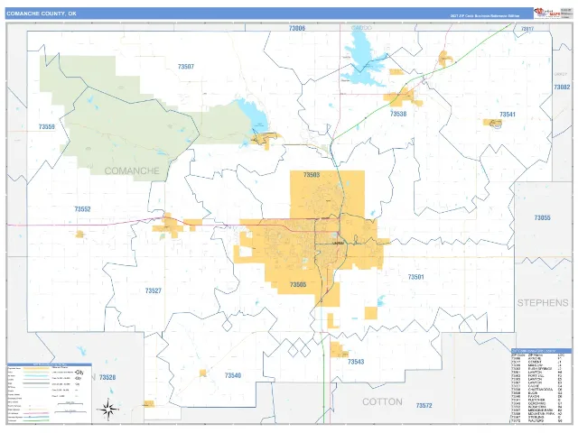 Comanche County, OK ZIP Code Wall Map, Business Reference style