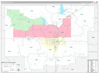 Comanche County, OK Classic style ZIP Code wall map