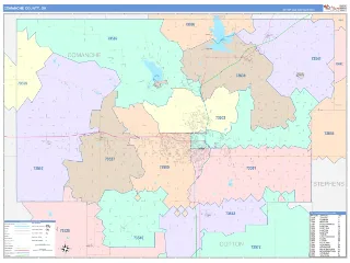 Comanche County, OK ColorCast style ZIP Code wall map