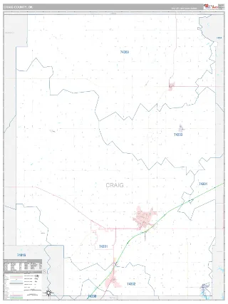 Craig County, OK Classic style ZIP Code wall map