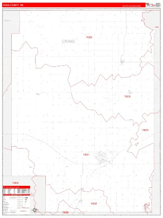 Craig County, OK RedLine style ZIP Code wall map