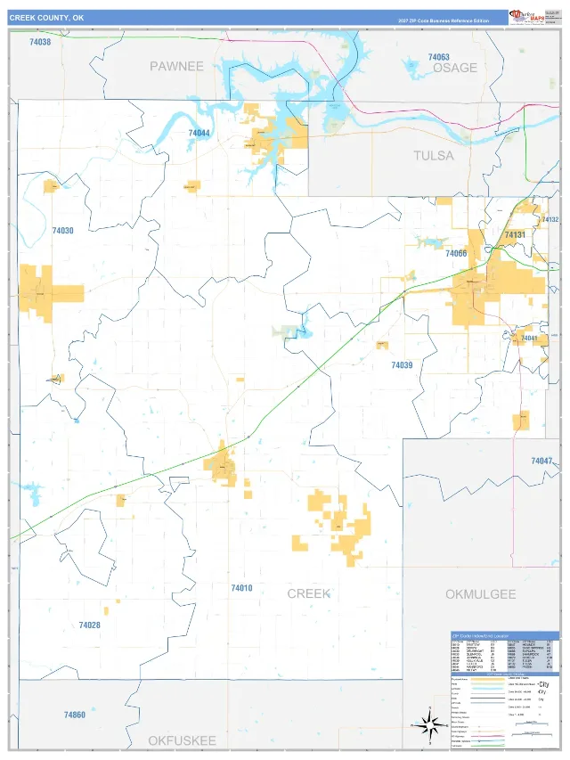 Creek County, OK ZIP Code Wall Map, Business Reference style