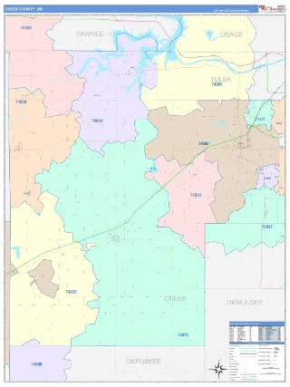 Creek County, OK ColorCast style ZIP Code wall map