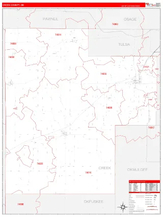 Creek County, OK RedLine style ZIP Code wall map