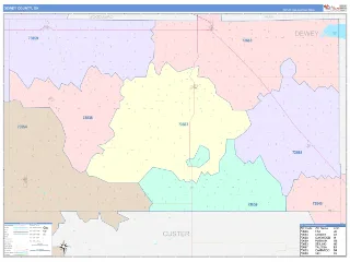 Dewey County, OK ColorCast style ZIP Code wall map