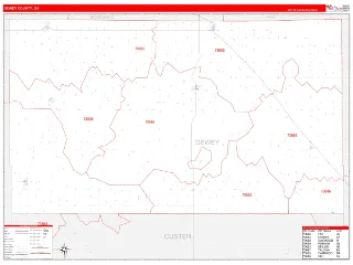 Dewey County, OK RedLine style ZIP Code wall map