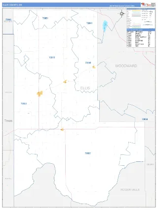 Ellis County, OK Business Reference style ZIP Code wall map