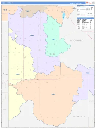 Ellis County, OK ColorCast style ZIP Code wall map