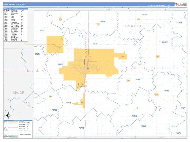 Garfield County, OK ZIP Code Wall Map, Business Reference style