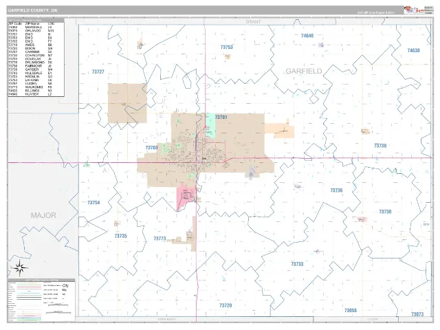 Garfield County, OK ZIP Code Wall Map, Classic style