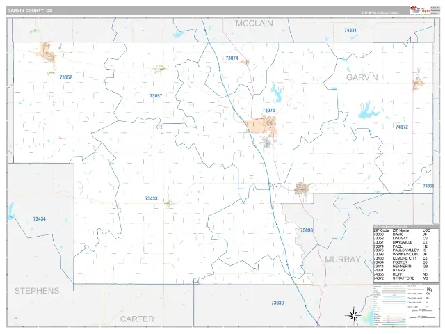Garvin County, OK ZIP Code Wall Map, Classic style