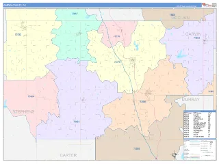 Garvin County, OK ColorCast style ZIP Code wall map