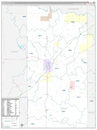 Grady County, OK Classic style ZIP Code wall map