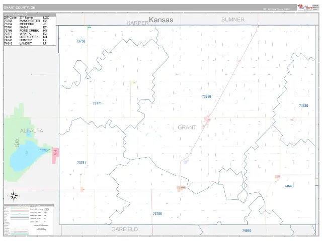 Grant County, OK ZIP Code Wall Map, Classic style