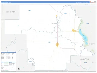 Greer County, OK Business Reference style ZIP Code wall map