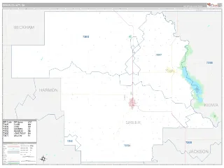 Greer County, OK Classic style ZIP Code wall map