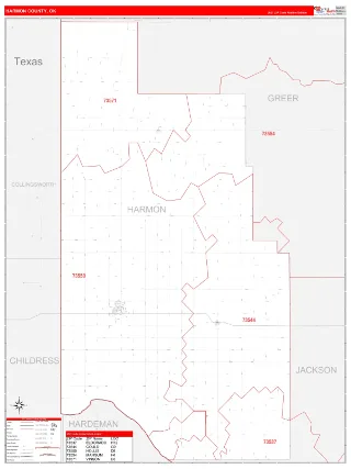 Harmon County, OK RedLine style ZIP Code wall map
