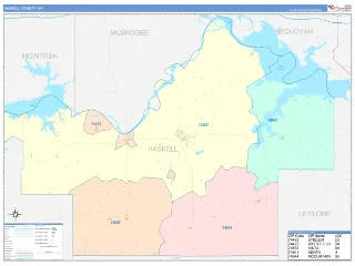 Haskell County, OK ColorCast style ZIP Code wall map