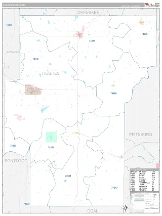 Hughes County, OK Classic style ZIP Code wall map
