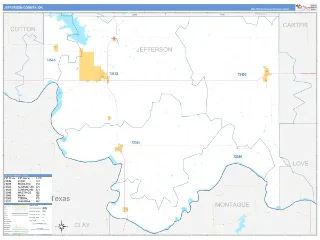 Jefferson County, OK Business Reference style ZIP Code wall map