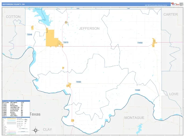 Jefferson County, OK ZIP Code Wall Map, Business Reference style