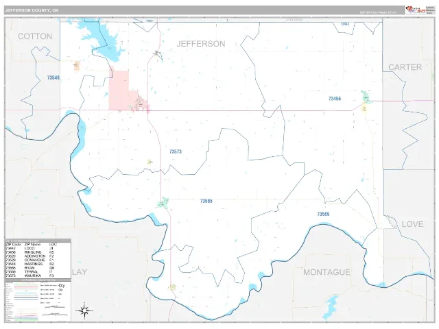 Jefferson County, OK ZIP Code Wall Map, Classic style