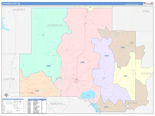 Johnston County, OK ColorCast style ZIP Code wall map