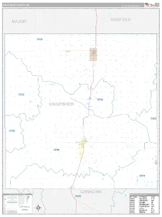 Kingfisher County, OK Classic style ZIP Code wall map
