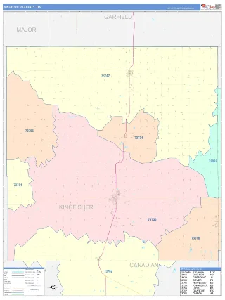 Kingfisher County, OK ColorCast style ZIP Code wall map