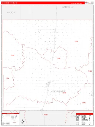 Kingfisher County, OK RedLine style ZIP Code wall map