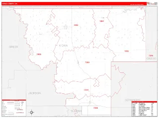 Kiowa County, OK RedLine style ZIP Code wall map