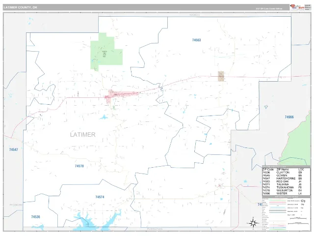Latimer County, OK ZIP Code Wall Map, Classic style